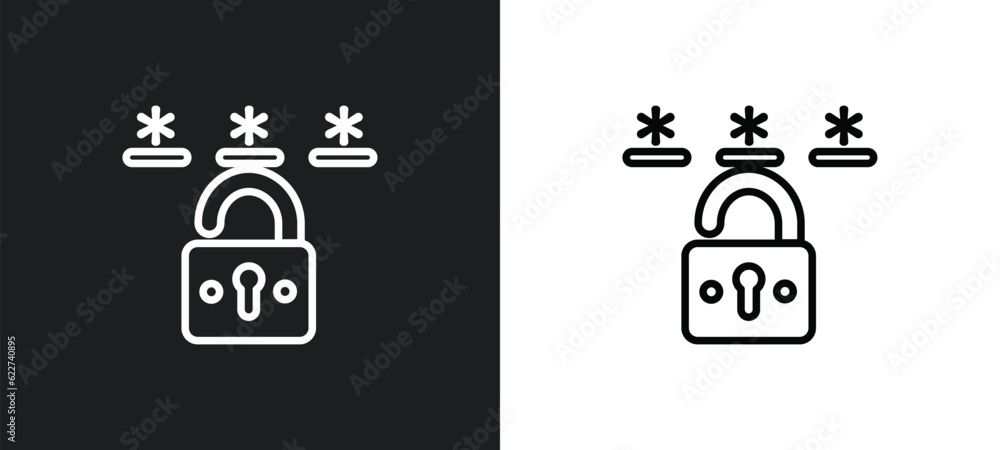 Poster passwords outline icon in white and black colors. passwords flat vector icon from cyber collection f