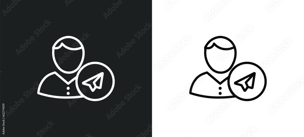 Poster paper plane outline icon in white and black colors. paper plane flat vector icon from customer servi