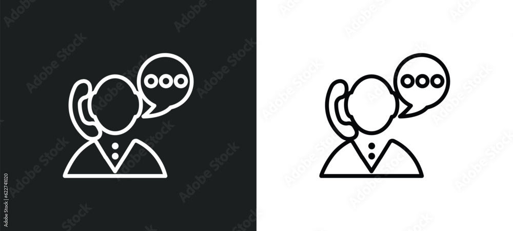 Poster phone call outline icon in white and black colors. phone call flat vector icon from customer service