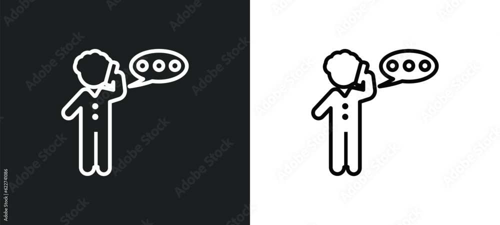 Poster calling outline icon in white and black colors. calling flat vector icon from customer service colle