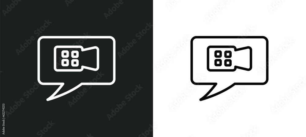 Poster video call outline icon in white and black colors. video call flat vector icon from customer service