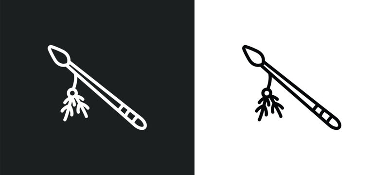 native american spear outline icon in white and black colors. native american spear flat vector icon from culture collection for web, mobile apps and ui.