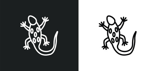 gecko top view shape outline icon in white and black colors. gecko top view shape flat vector icon from culture collection for web, mobile apps and ui.