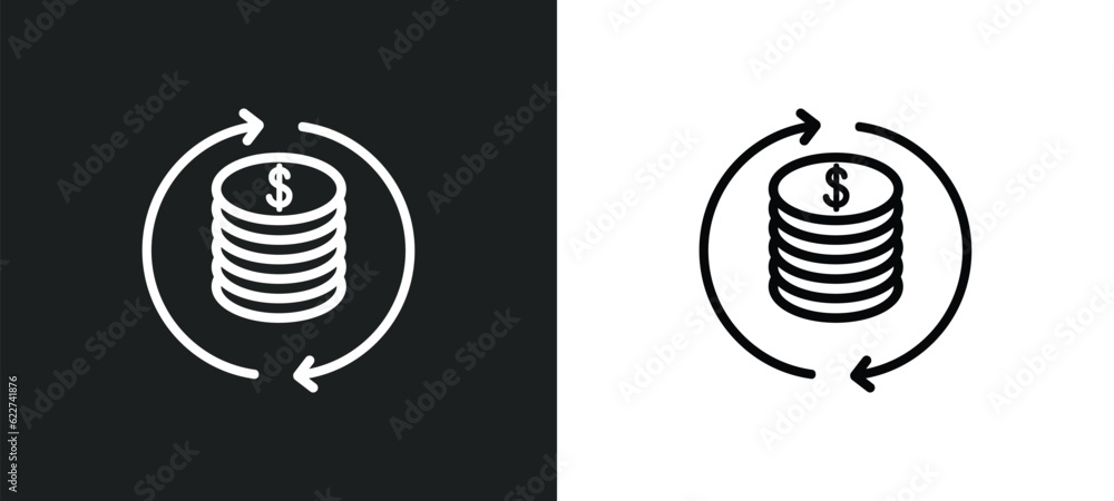 Poster currency circulate outline icon in white and black colors. currency circulate flat vector icon from 