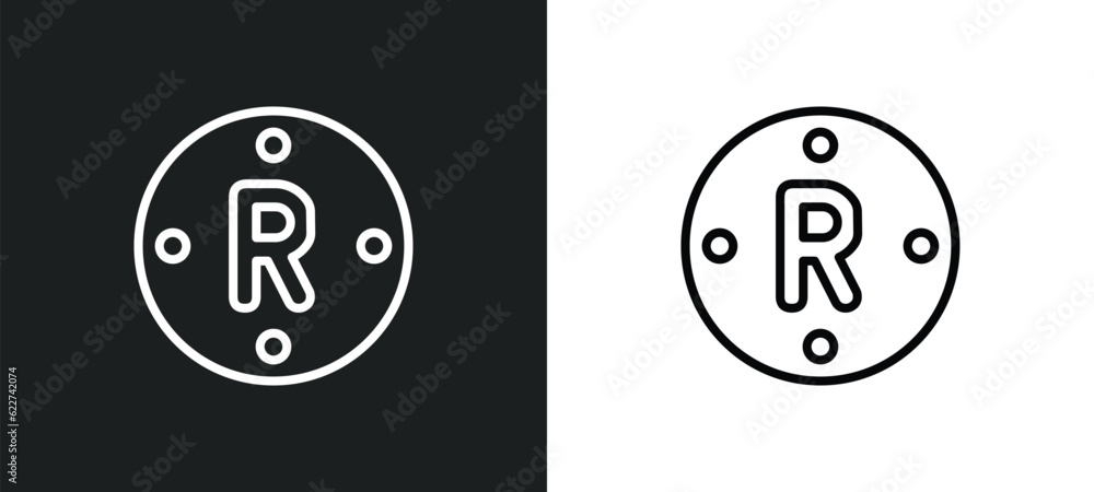 Poster rupee outline icon in white and black colors. rupee flat vector icon from cryptocurrency collection 