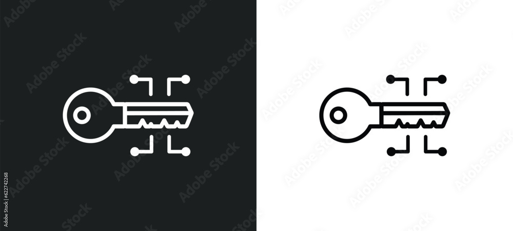 Aufkleber crypto key outline icon in white and black colors. crypto key flat vector icon from cryptocurrency c