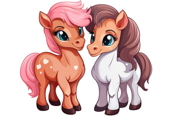 kawaii cute Horses sticker image, in the style of kawaii art, meme art, animated gifs isolated white background