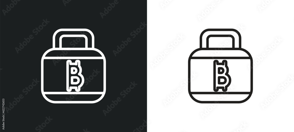 Poster bitcoin encryption outline icon in white and black colors. bitcoin encryption flat vector icon from 