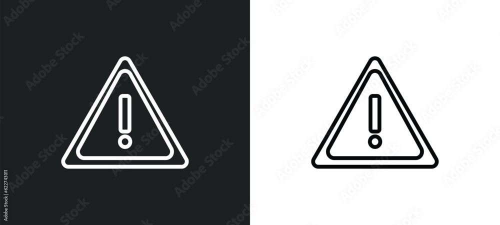 Poster warning outline icon in white and black colors. warning flat vector icon from tools collection for w