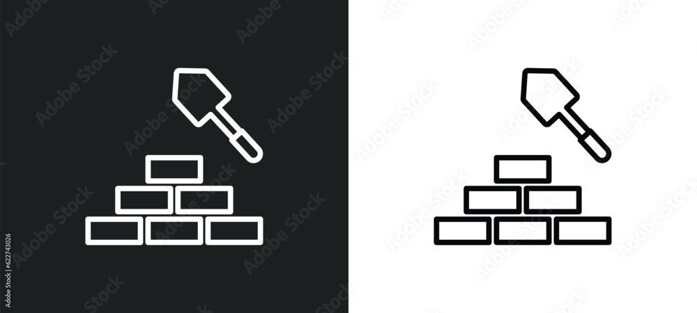 Poster brick outline icon in white and black colors. brick flat vector icon from tools collection for web, 