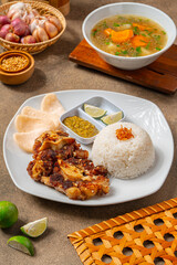 Grilled beef ribs with bbq sauce and rice