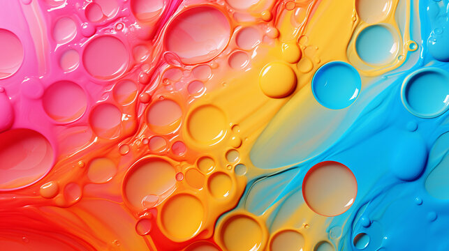 A vibrant backdrop of colorful liquid water droplets, featuring shades of red.