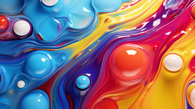 A vibrant backdrop of colorful liquid water droplets, featuring shades of red.