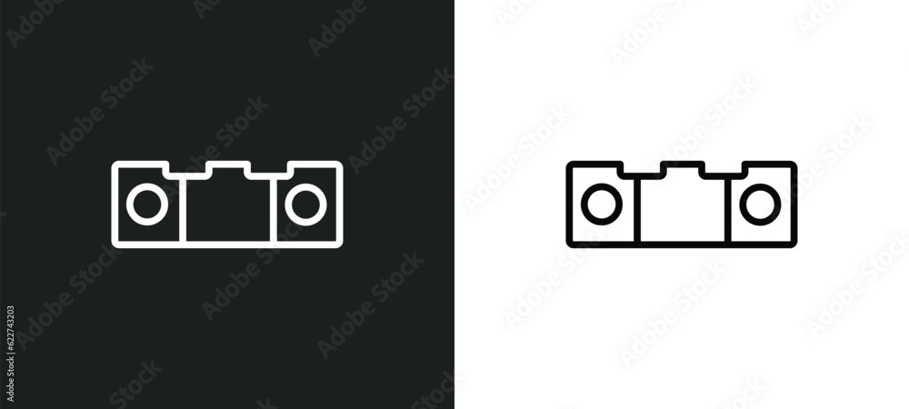 Poster plumb rule tool outline icon in white and black colors. plumb rule tool flat vector icon from constr
