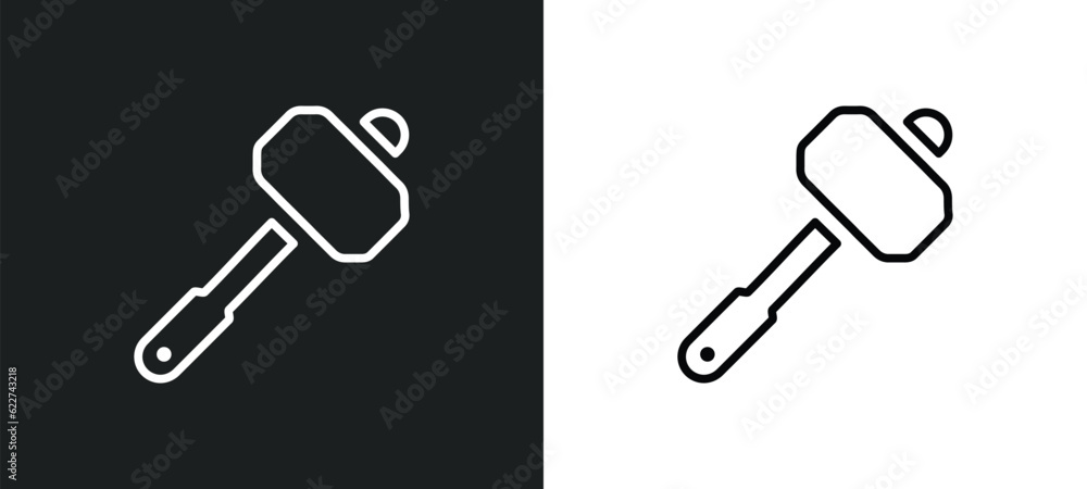 Poster sledge hammer outline icon in white and black colors. sledge hammer flat vector icon from constructi