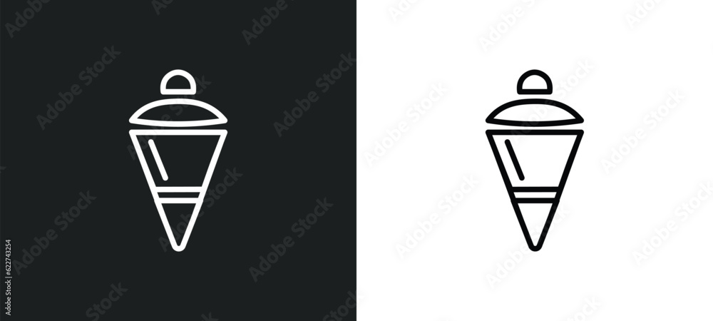 Poster plumb bob outline icon in white and black colors. plumb bob flat vector icon from construction colle