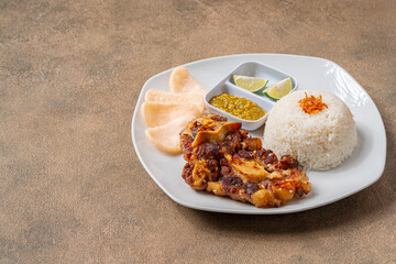 Grilled beef ribs with bbq sauce and rice