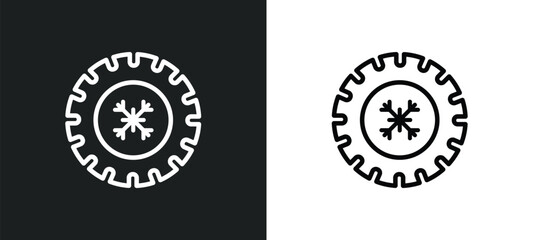 winter tire outline icon in white and black colors. winter tire flat vector icon from winter collection for web, mobile apps and ui.