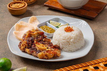 Grilled beef ribs with bbq sauce and rice