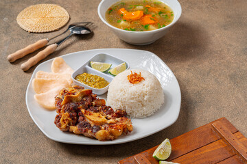 Grilled beef ribs with bbq sauce and rice
