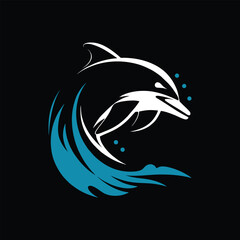 Dolphin jumping above waves logo mascot vector illustration