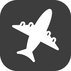 Airplane icon in black square.