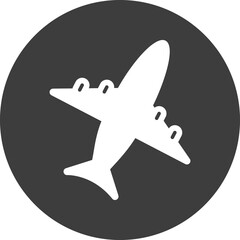 Airplane icon in black circle.