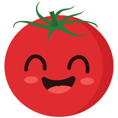 Happy cute smiling tomato Cute vegetable vector character isolated on white