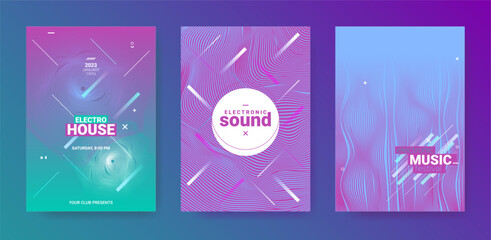 Abstract Music Posters Set. Electro Party Flyer. Vector Edm