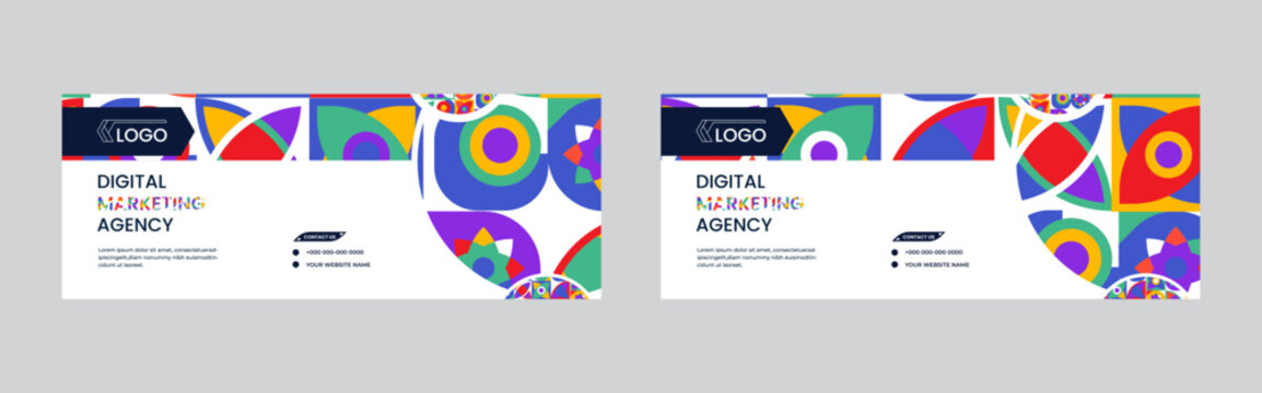 Digital marketing agency, home sale and property sale and rent social cover banner design with creative shapes