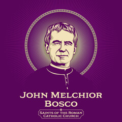 Catholic Saints. John Melchior Bosco (1815-1888) popularly known as Don Bosco, was an Italian Catholic priest, educator, writer and saint of the 19th century. - obrazy, fototapety, plakaty