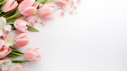 Fototapeta na wymiar flowers background with tulips and copyspace