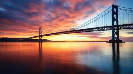 san francisco bridge at red sunset