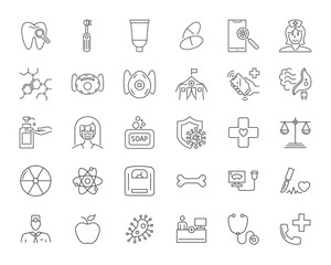Medical Vector Icons Set. Line Icons, Sign and Symbols in Linear Design. Medicine, Health Care and Coronavirus COVID-19 pandemic. Mobile Concepts and Web Apps. Modern Infographic Logo and Pictogram.