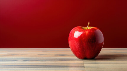apple on table on red background