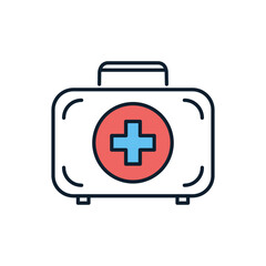 First aid kit related vector icon. Medical Suitcase with medical cross sign. First aid kit sign. Isolated on white background. Editable vector illustration