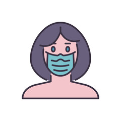 Woman wit medical mask related vector icon. Woman wit medical mask sign. Isolated on white background. Editable vector illustration