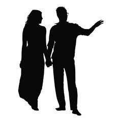 Vector silhouette of couple on white background. Symbol of love and romance.