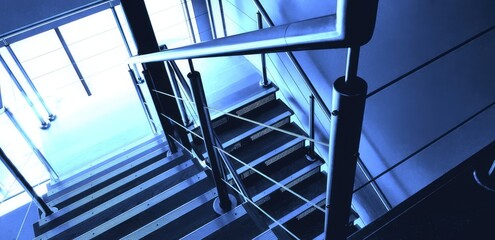 Blue silver stairwell in a corporate environment stairwell