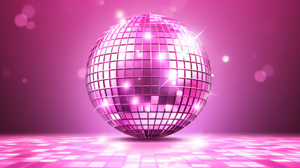 rosa pink Discokugel mit Lichtern und Lichteffekten. Querformat. Generative Ai.