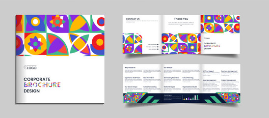 Creative corporate square trifold brochure look book design with minimal and creative shapes