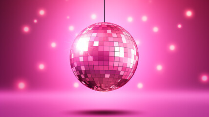 rosa pink Discokugel mit Lichtern und Lichteffekten. Querformat. Generative Ai.