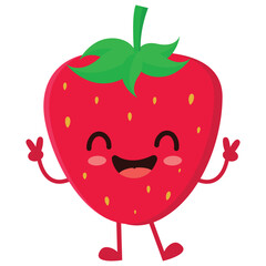 Happy cute smiling Strawberry Cute fruit vector character isolated on white