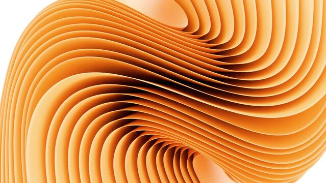 Abstract stripes of textile material wave in an irregular manner. Orange color. 3d render