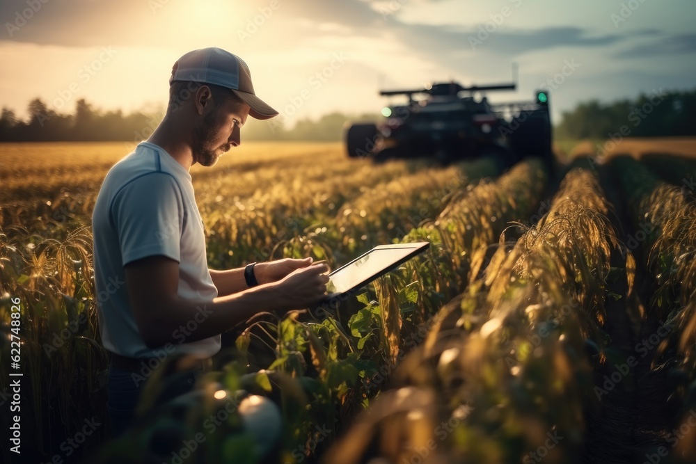Aufkleber business farmer use technology to monitoring in farm using technology of big data, climate condition