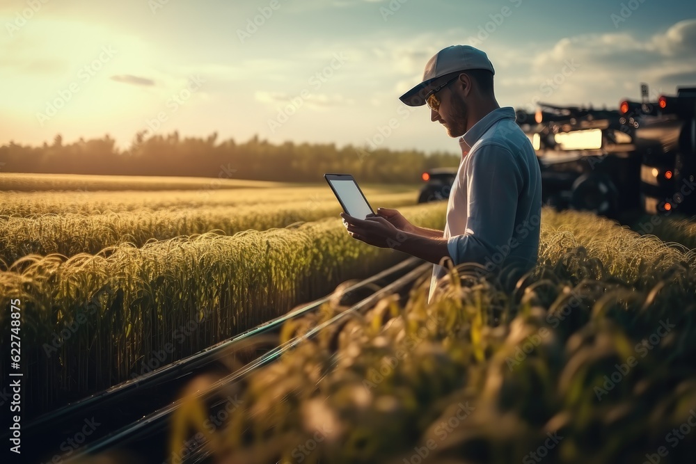 Aufkleber business farmer use technology to monitoring in farm using technology of big data, climate condition