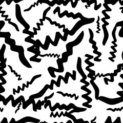 Seamless pattern with black wavy grunge brush strokes