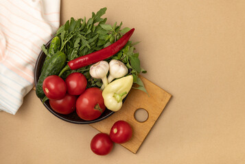 Fresh vegetables on a board