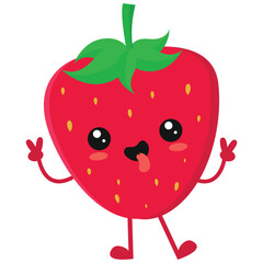 Happy cute smiling Strawberry Cute fruit vector character isolated on white