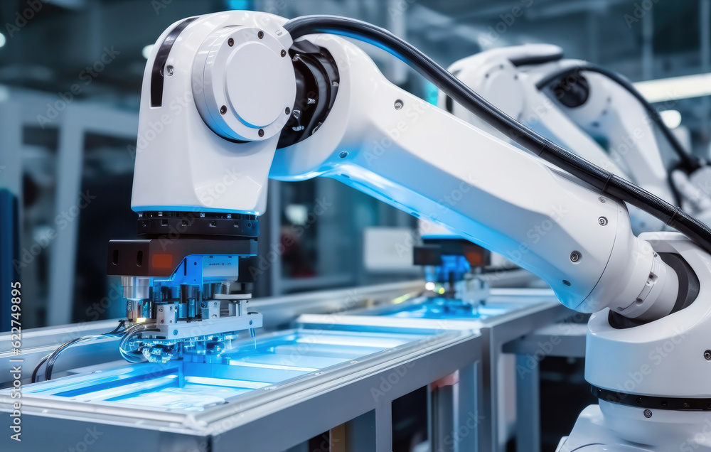 Aufkleber the robot for smart technology manufacturing process, robotic arm catch for electronic assembly line
